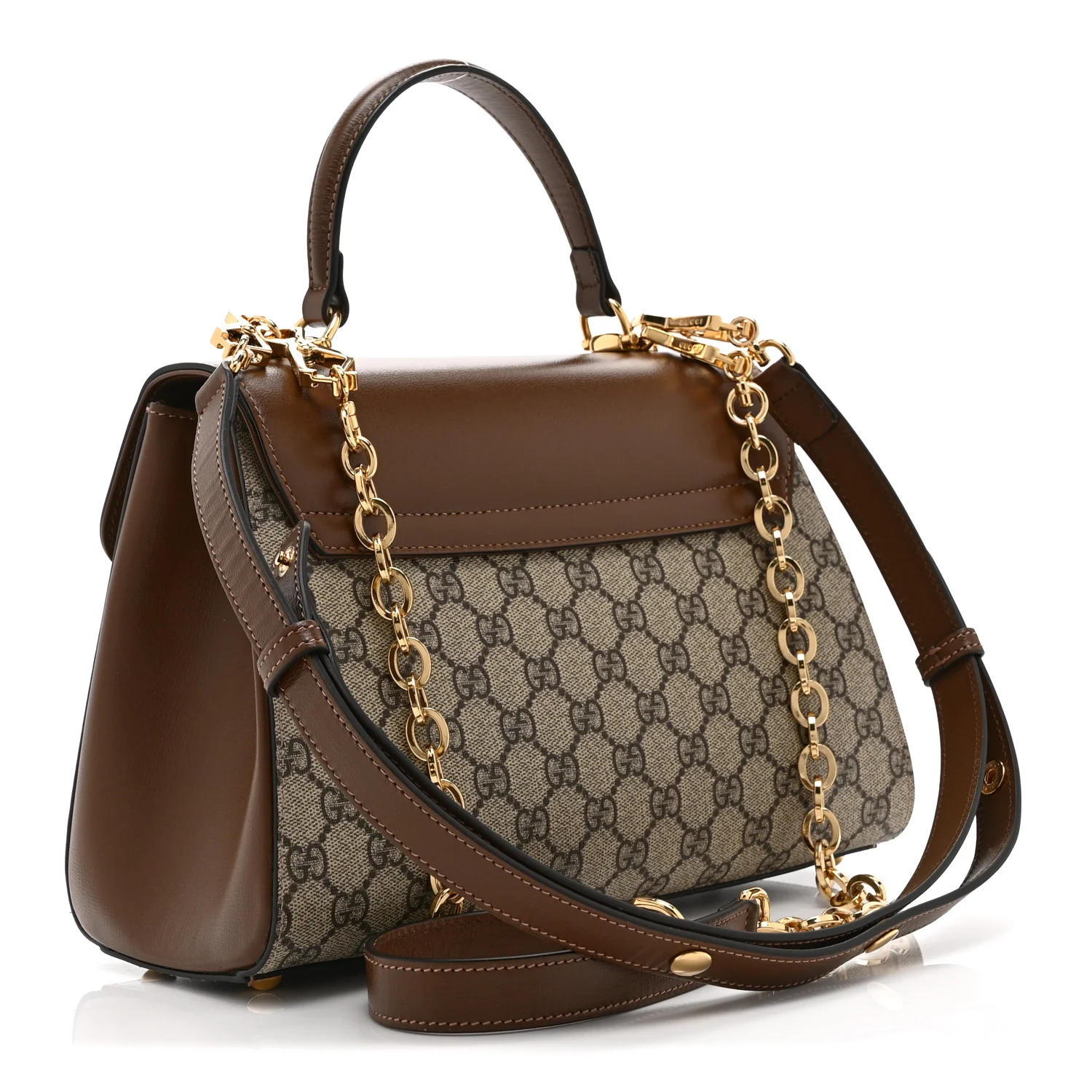 GG Supreme Monogram Calfskin Medium Horsebit 1955 Top Handle Bag Beige Ebony Brown Sugar