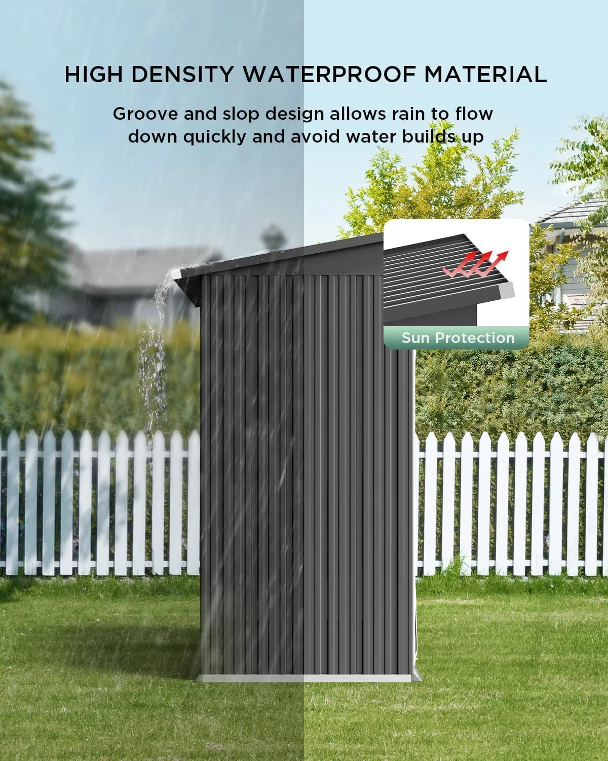 5' x 3' Outdoor Storage Shed, Metal Outdoor Storage Cabinet with Single Lockable Door, Waterproof Tool Shed,Gray(Gray) - Image 8