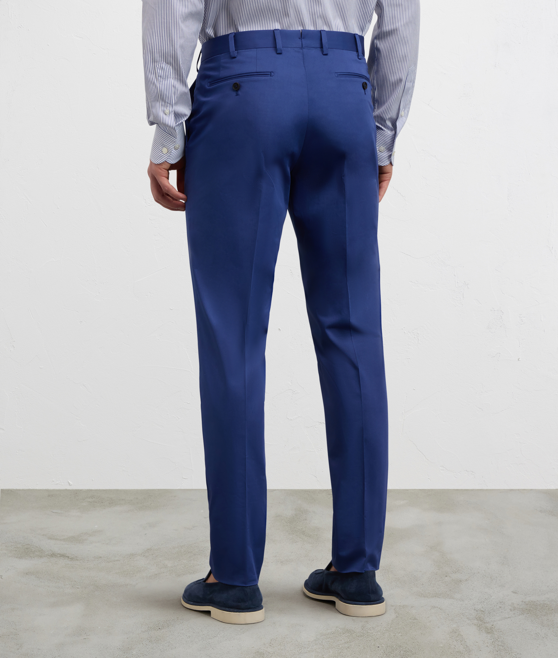 BLUE SOLID COLOR STRETCH COTTON TROUSERS
