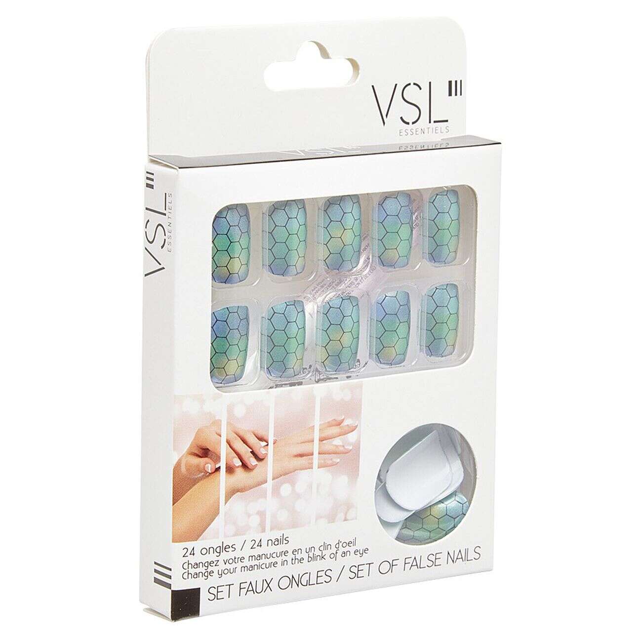 Kit faux ongles style serpent verts et bleus 24 pièces