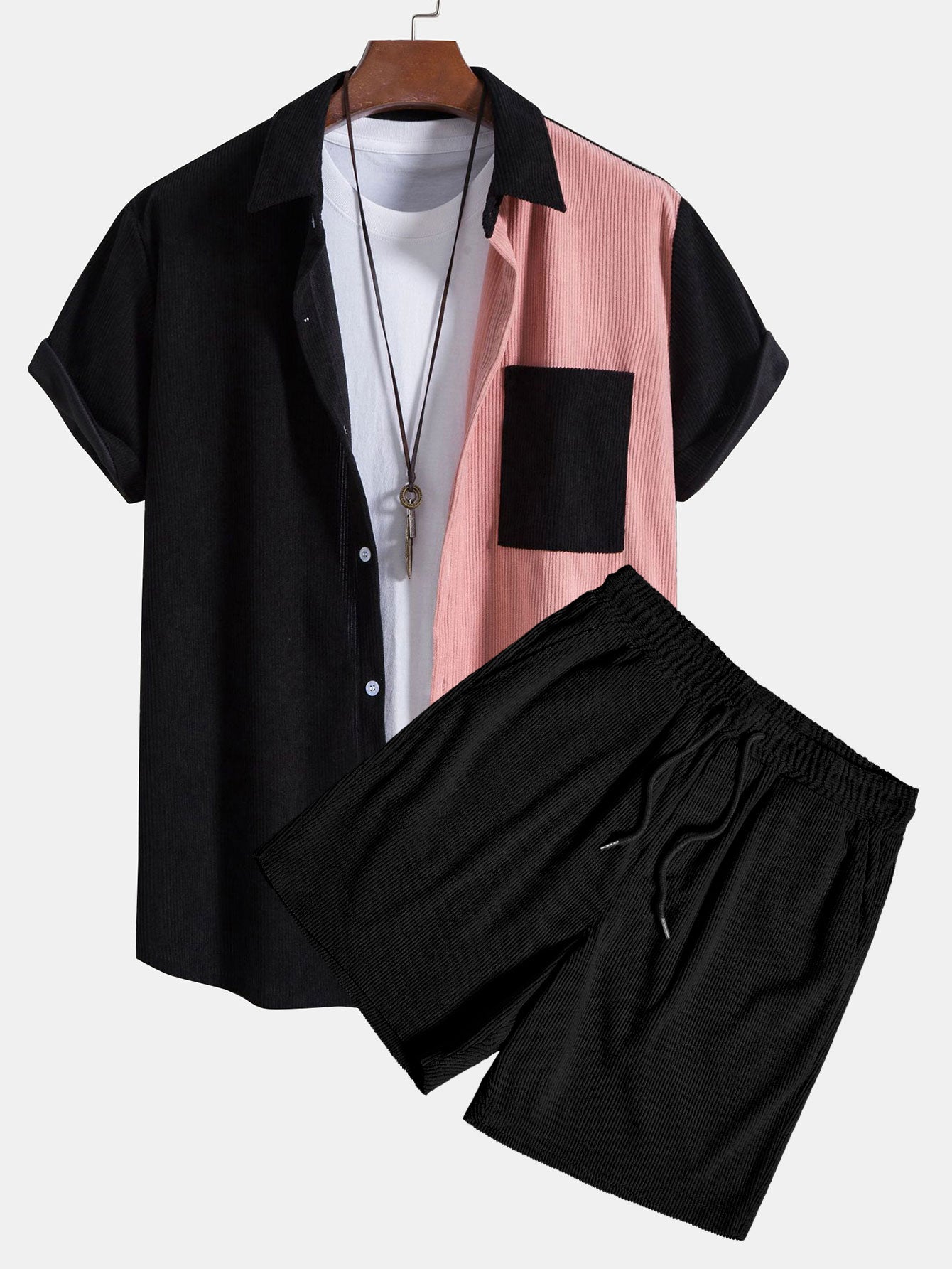 Chemise et short en velours côtelé bicolore