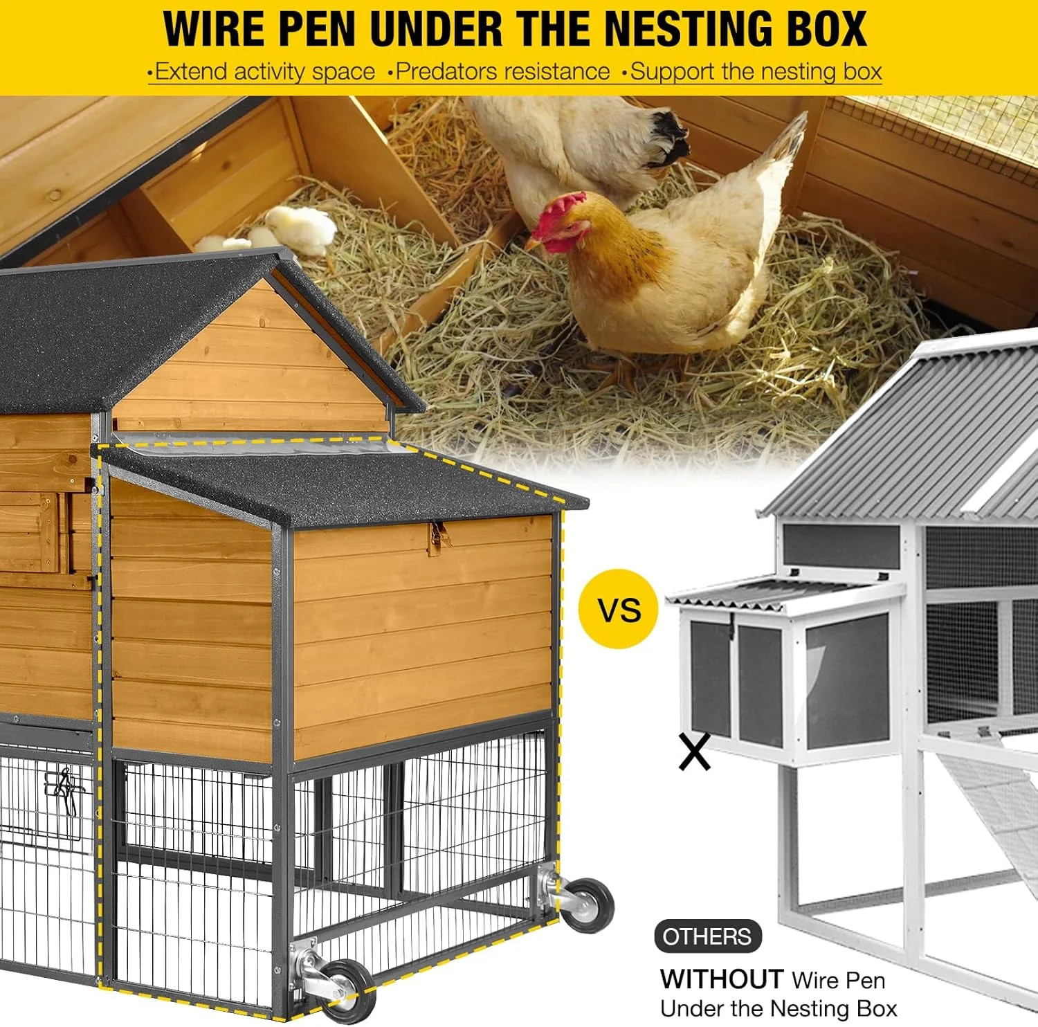 Mobile Chicken Coop 85" with Nesting Box Metal Run and Weather Proof Cover for 6-8 Outdoor Backyard Farm Rabbit Duck Poultry - Image 4