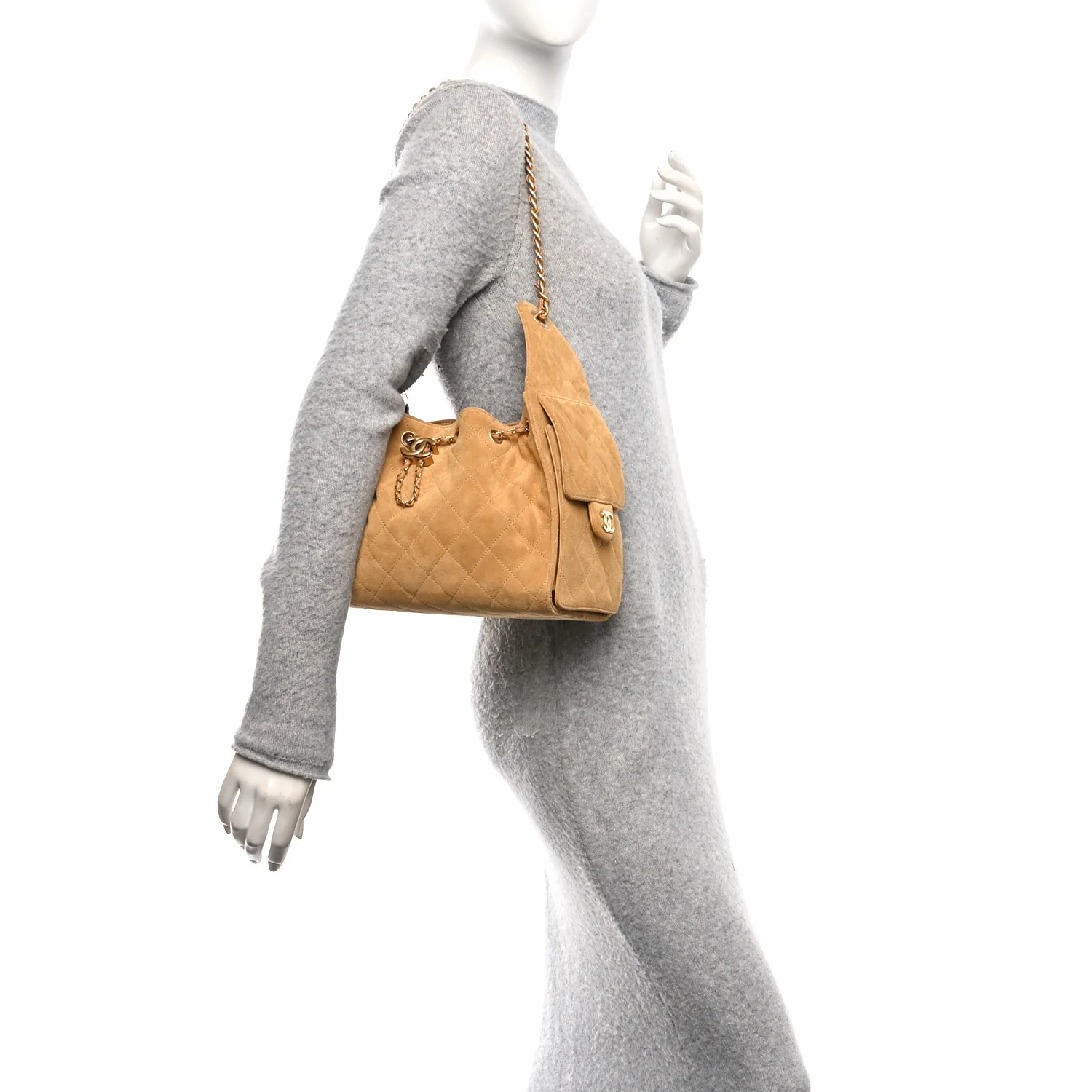 Suede Quilted Small Chanel 25 Handbag Beige