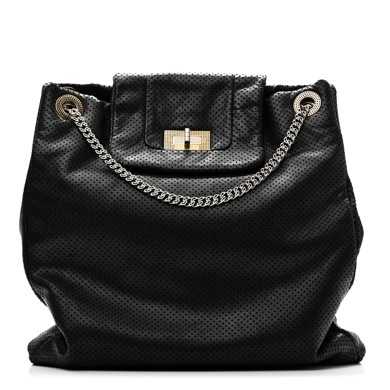 Calfskin Perforated Drill Tote Bag Black