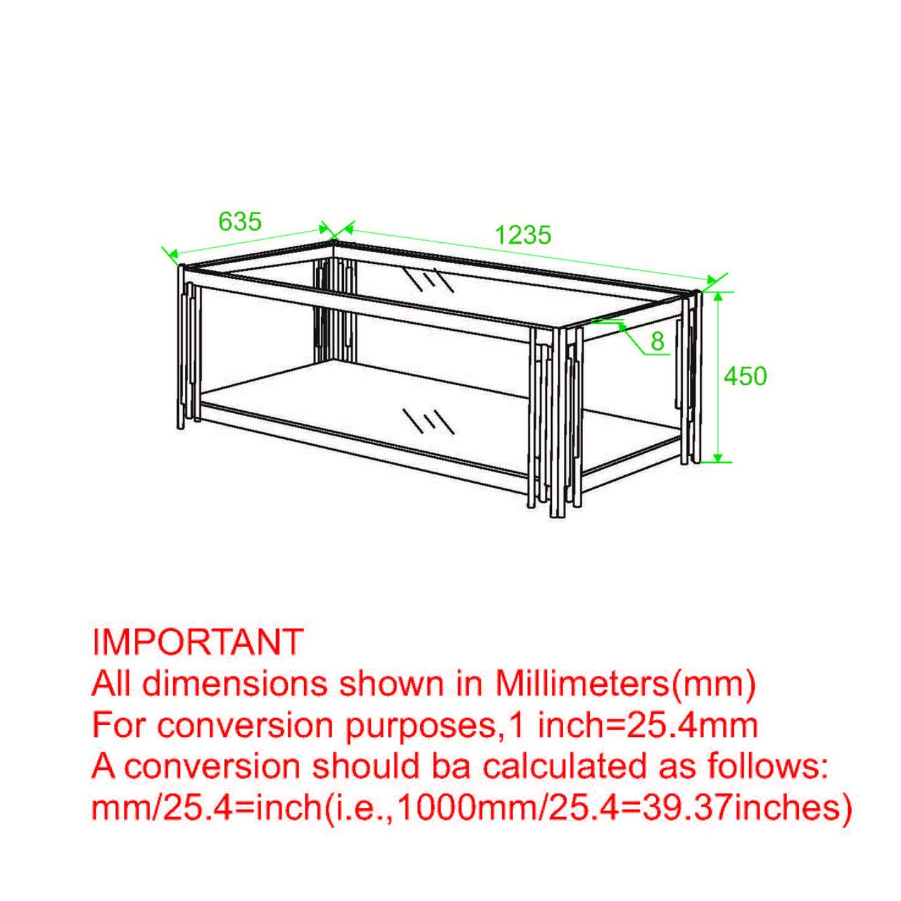 Glass Top Contemporary Metal Coffee Table with Lower Shelf in Gold(Gold) - Image 8