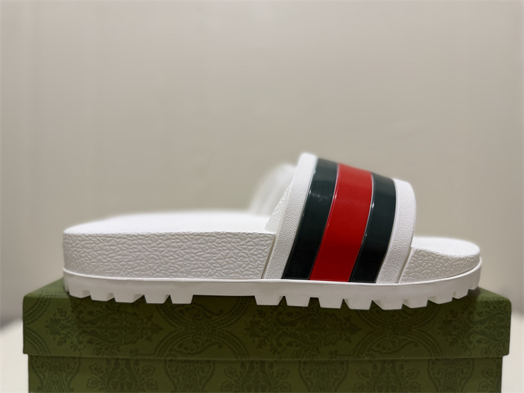 GUCCI Web Striped Strappy Slip-on Sandals