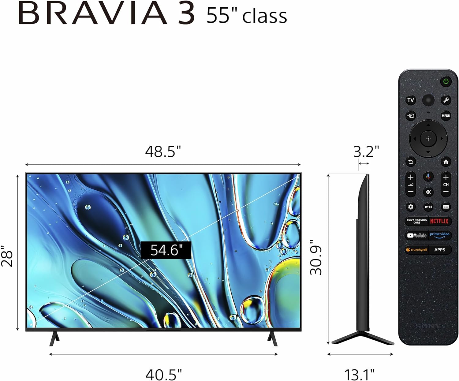 Sony 55-Inch 4K Ultra HD BRAVIA 3 LED Smart TV with Google TV  LED Flat Screen  Dolby Vision HDR  Google TV  Exclusive PS5 Features  (K-55S30)