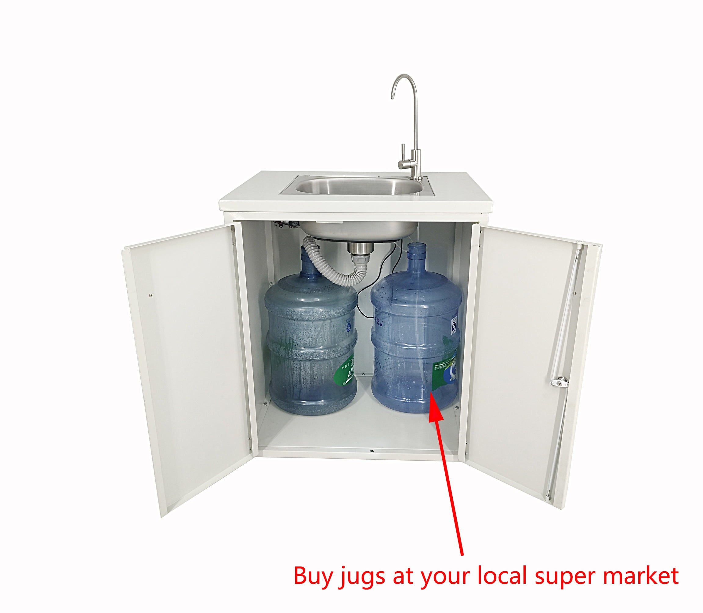 Cabinet Portable Sink Self Contained Hand Wash Station Mobile Sink Water Fountain Water Supply 110V/12V Powered Built-in Pump Water Jugs NOT included 24 X 18 X 30 CABINET SIZE 10094