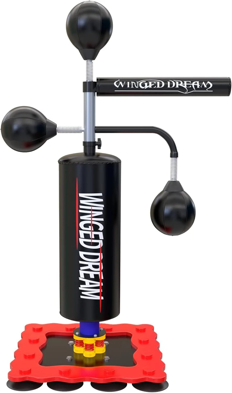 Gym Boxing Equipment, Heavy Punching Bag, Pedestal Bag, Spinnning Punching Bar with 3 Punching Balls, Professional MMA UFC Reaction Speed Training, for Adults, Youth (Pedestal is Separate)