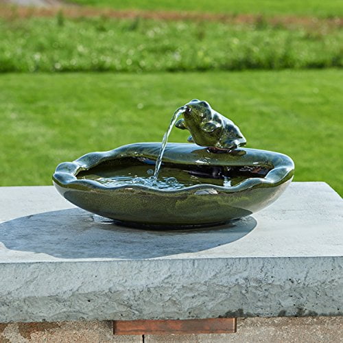 22300R01 Outdoor Solar Powered Ceramic Frog Fountain with Water Pump - Image 4
