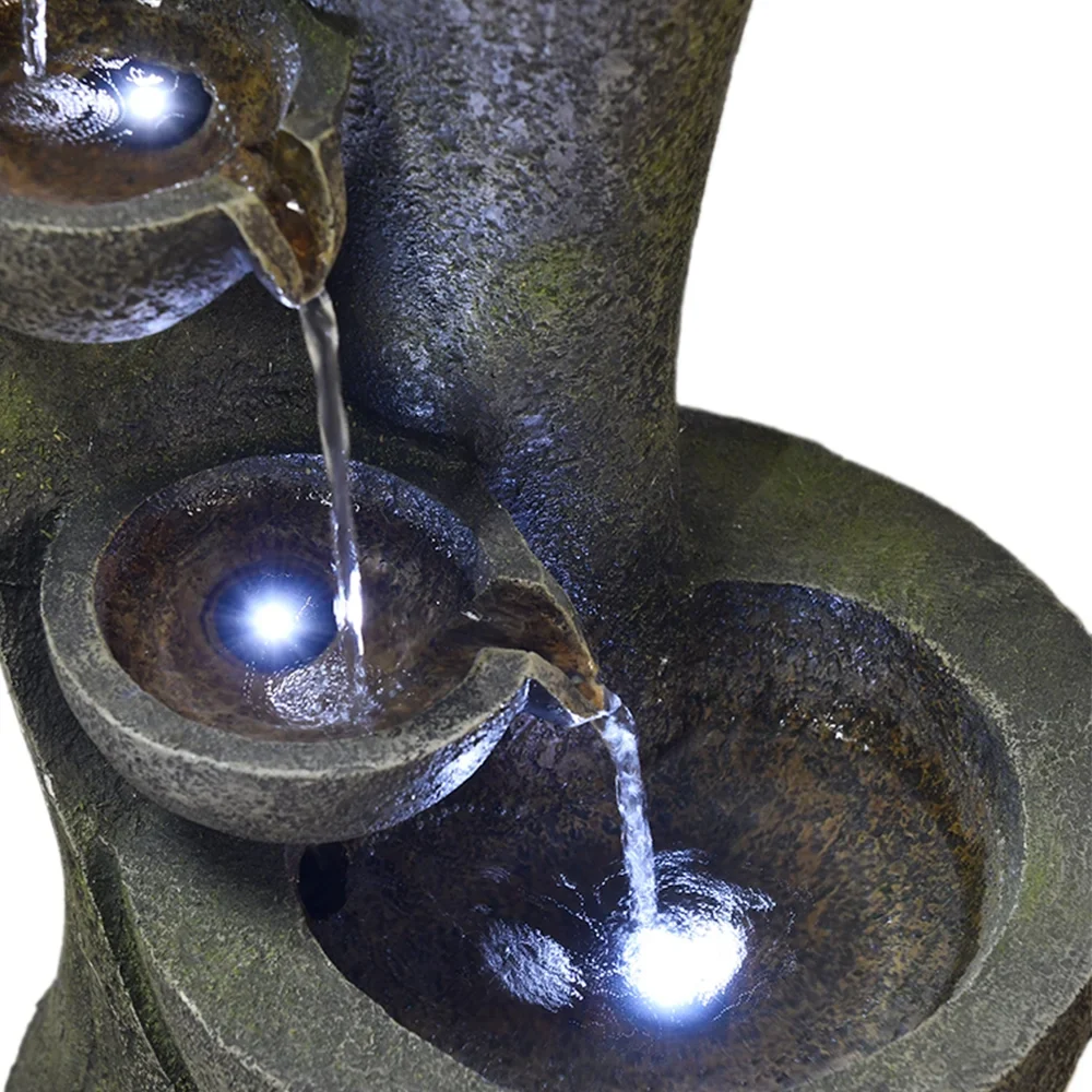 Willwolf Outdoor Curved Water Fountain with LED Lights, Electric Resin Waterfall Fountain for Garden Patio