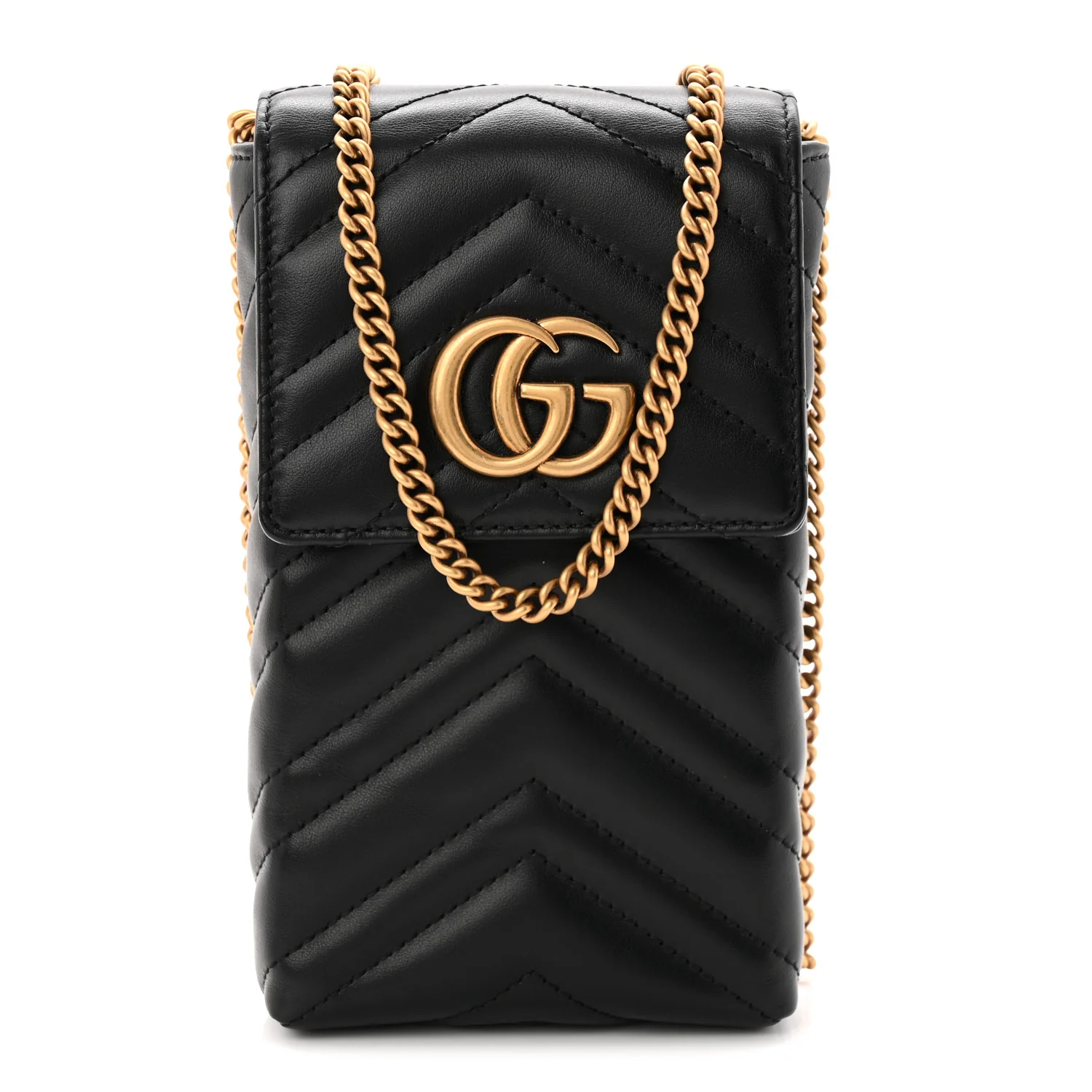 Calfskin Small GG Marmont Phone Crossbody Bag Black