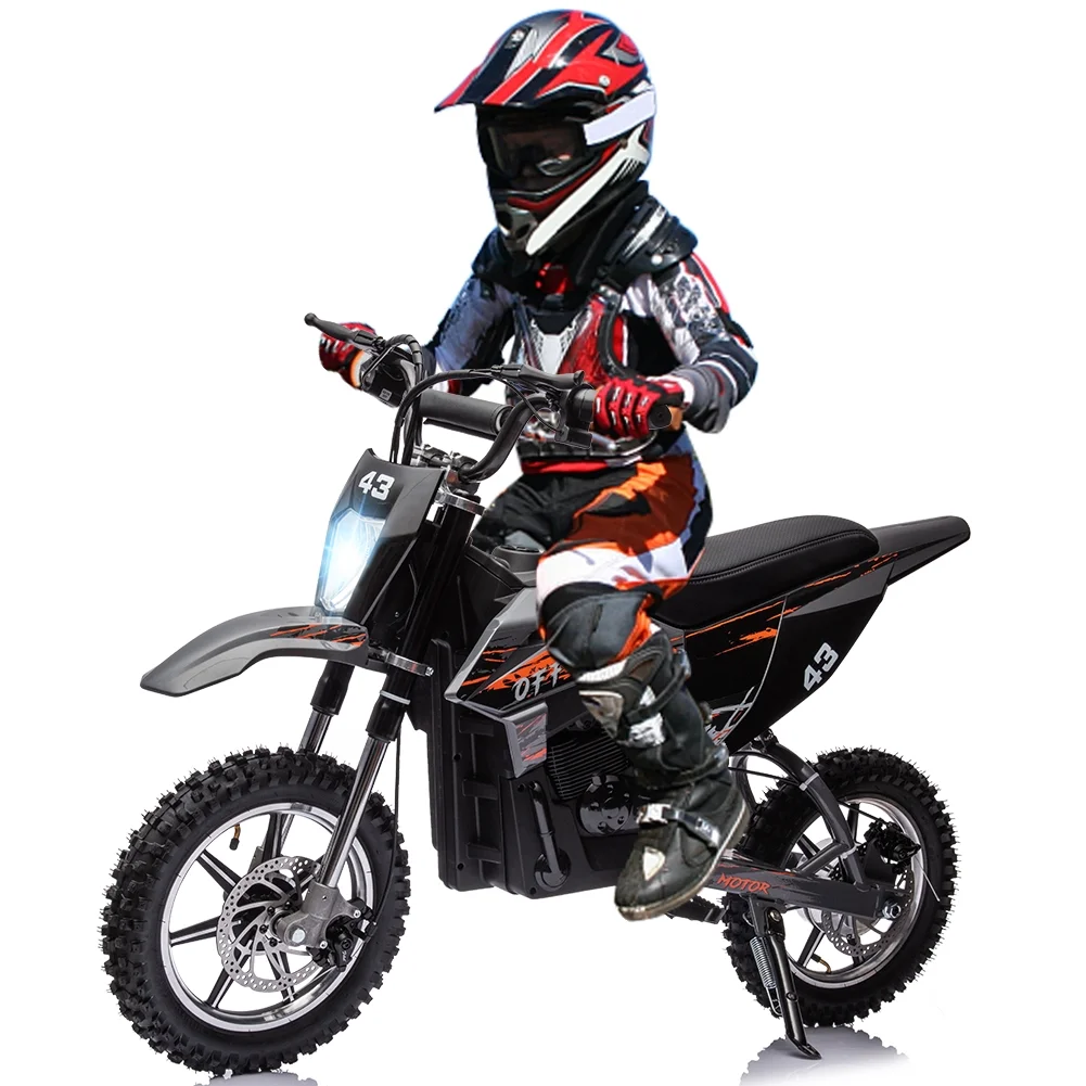 36V Electric Dirt Bike for Kids, Ride on Motorcycle 350W Brushless Motor Fast Speed 15.5MPH with LED Headlight, Leather Seat,Front+Back Brake for Teens Max Load 175lbs(Black) - Image 6