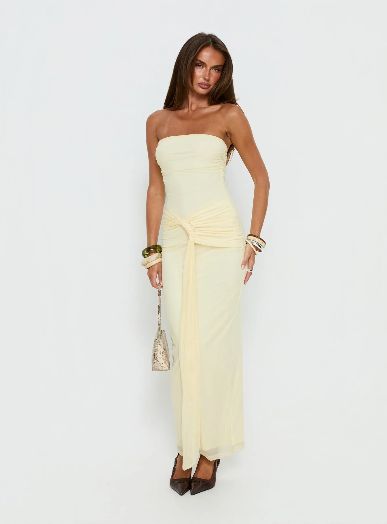 Senora Strapless Drape Maxi Dress Lemon