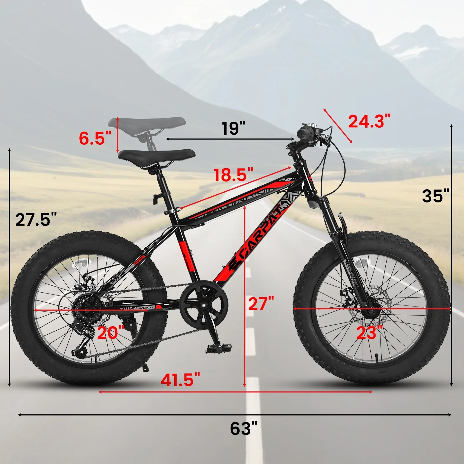 Ecarpat 20 Inch Fat Tire Kids Mountain Bike Shimano 7 Speed Dual Disc Front Suspension Bicycle for Boys Girls.
