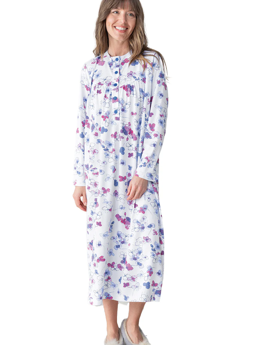 Chemise de nuit femme imprimée en coton bleuet