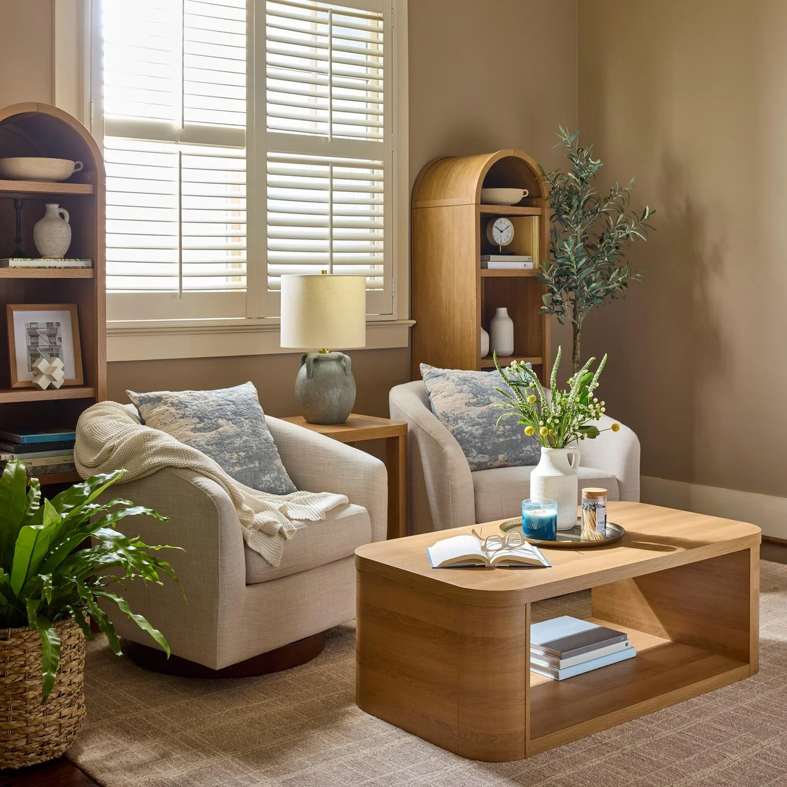 Better Homes & Gardens Juliet Narrow Arch Bookcase, Rich Black and Light Honey