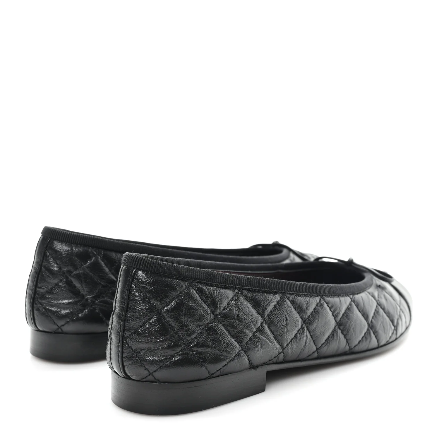 Aged Calfskin Quilted CC Cap Toe Ballerina Flats 37.5 Black