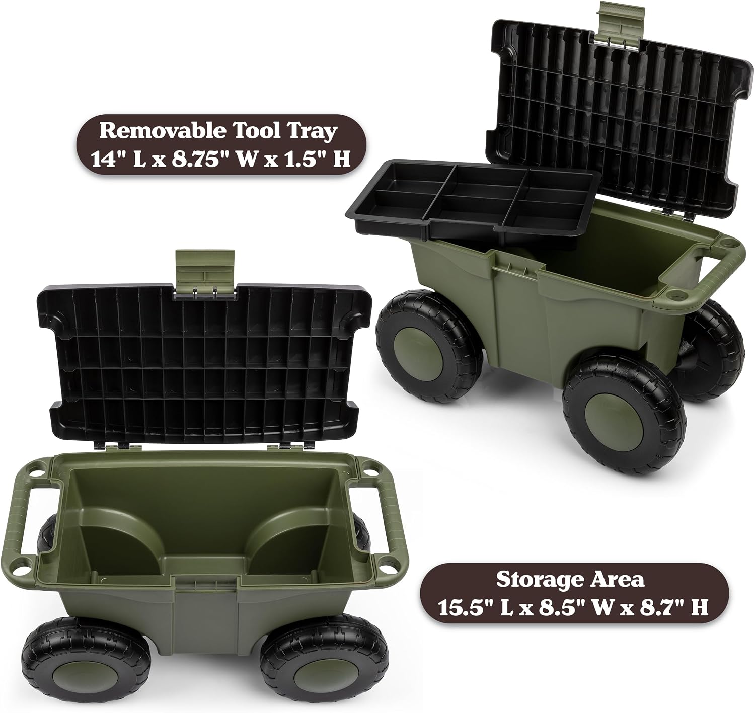 Pure Garden Rolling Garden Cart with Seat, Green