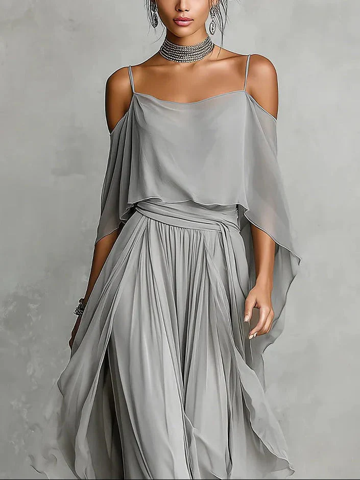 Isabelle | Ensemble fluide gris – Top à bretelles et pantalon léger