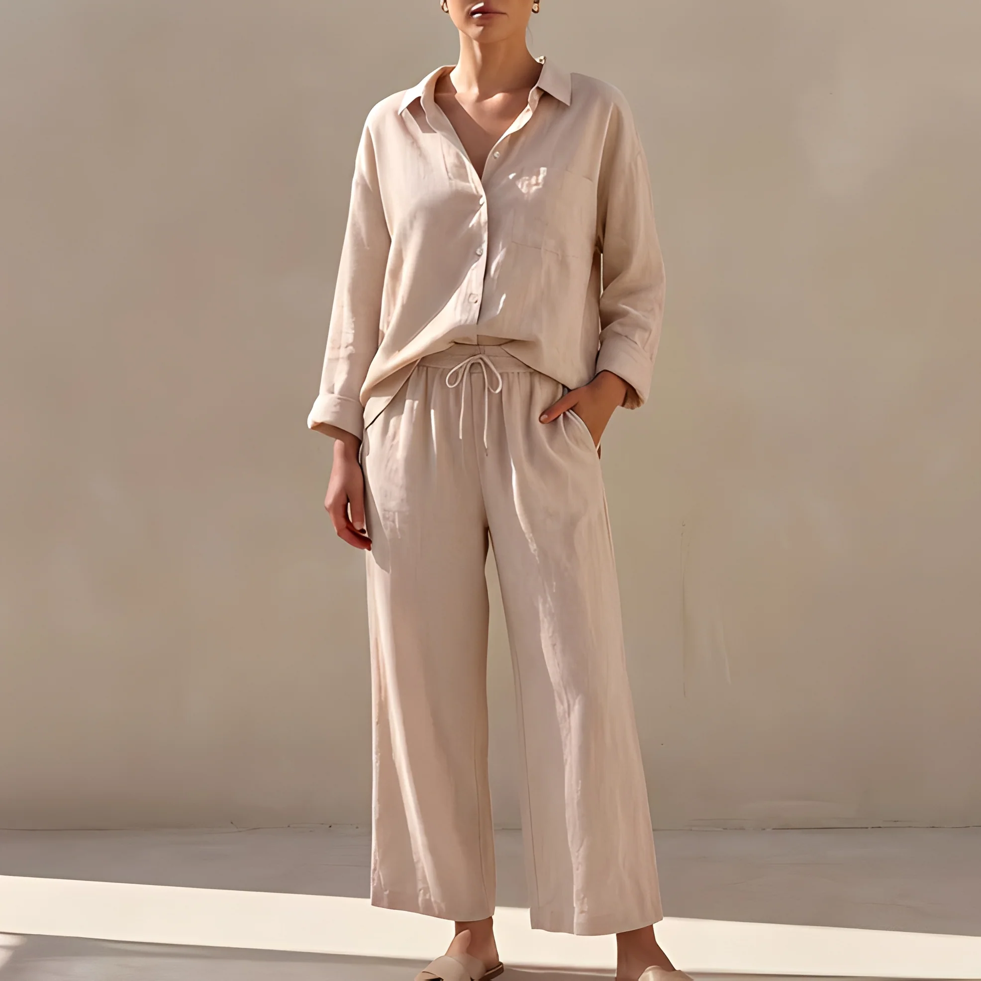 Genzel - Ensemble chemise boutonnée et pantalon pour femme