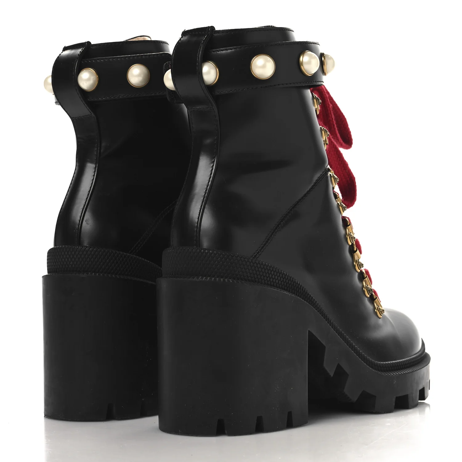 Magnum Calfskin Pearl Lace Up Combat Ankle Boots 36.5 Black
