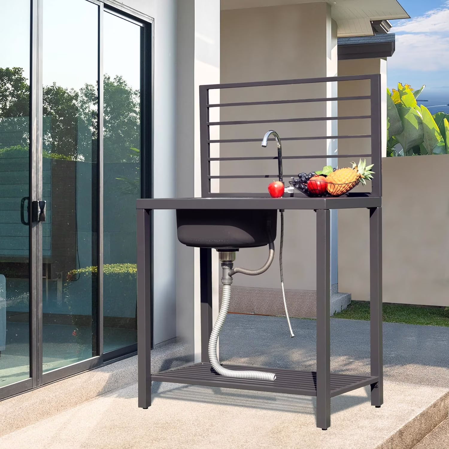 Outdoor Kitchen Series 5-Piece Modular Outdoor Kitchen, Aluminum Storage Islands Sink Table, Corner Bar Cabinet Grill Storage Cabinet with Protective Cover, Outdoor Kitchen for Deck, Patio, Backy(5-Pieces Set) - Image 5