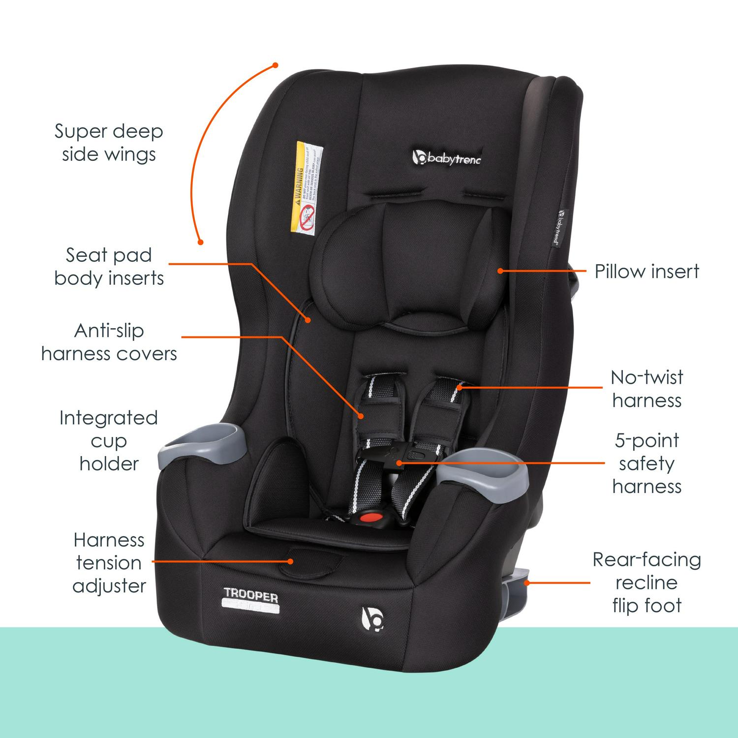 Baby Trend Trooper 3 - in - 1 Convertible Car Seat - Desert Black