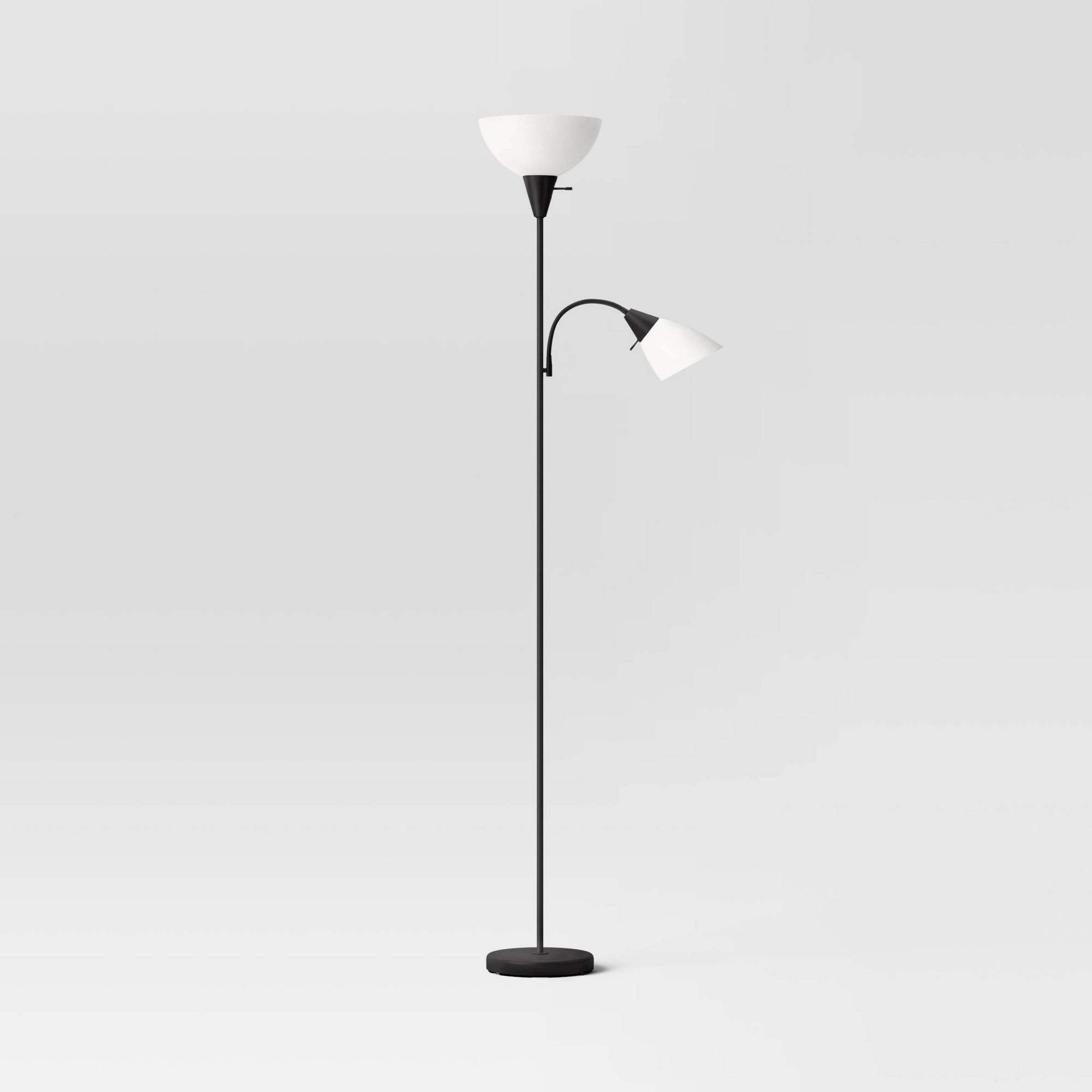 Room Essentials Torchiere with Task Light Floor Lamp - Black - 1 Each