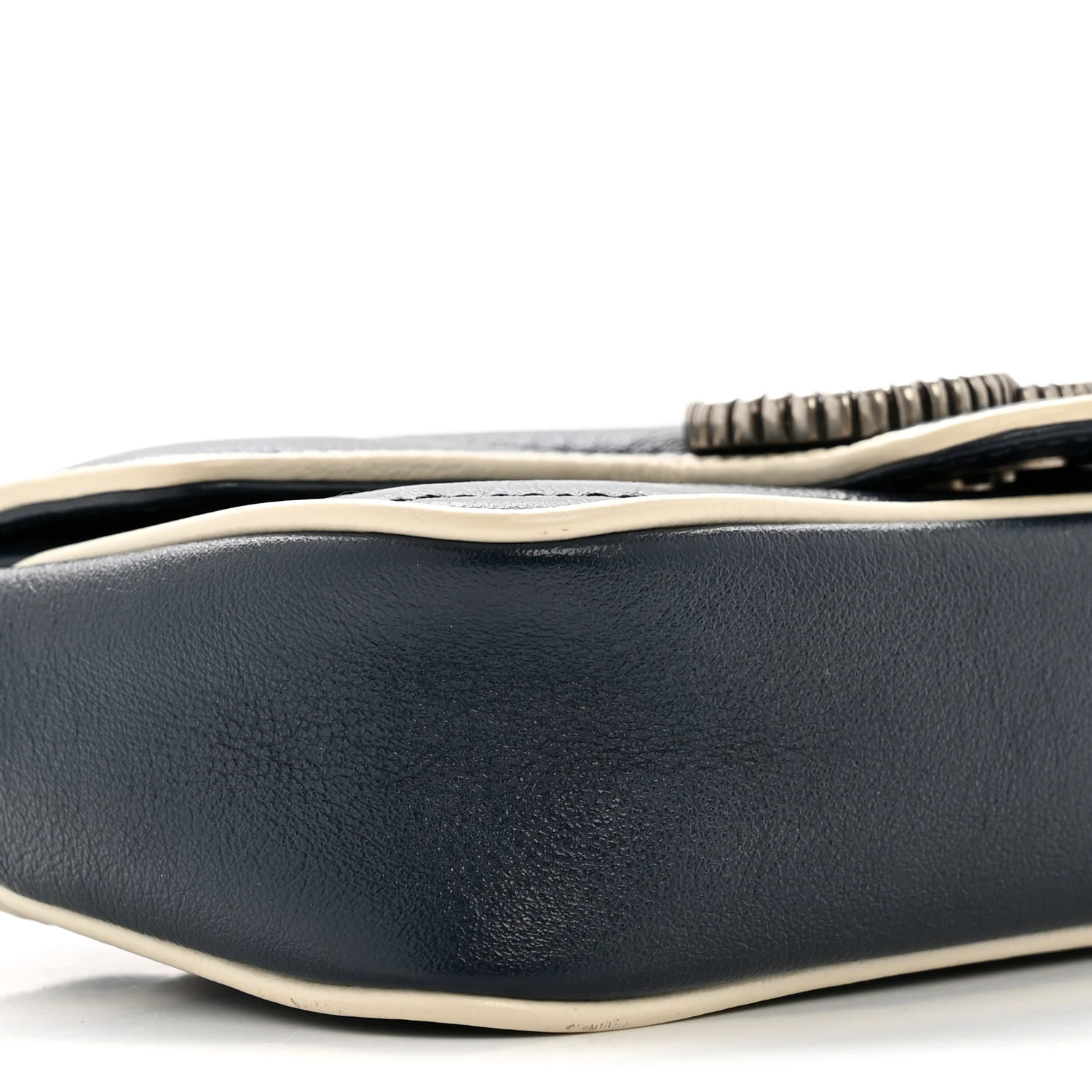 Vintage Effect Calfskin Matelasse Diagonal Super Mini Torchon GG Marmont Shoulder Bag Blue Agata Mystic White