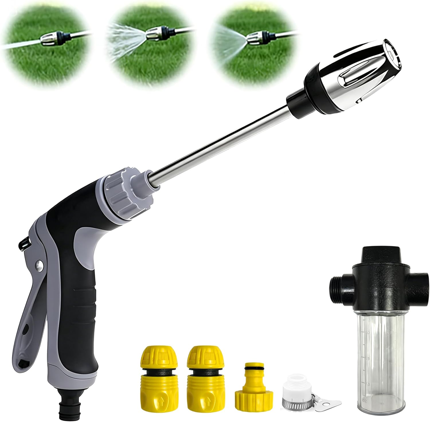 High Pressure Hose Nozzle Pressure Washer Hose Attachment – Turn Any Hose into a High Pressure Jet with 3 Linear/Columnar/Fan Nozzles for Car, Yard, Patio & Garden – Heavy Duty