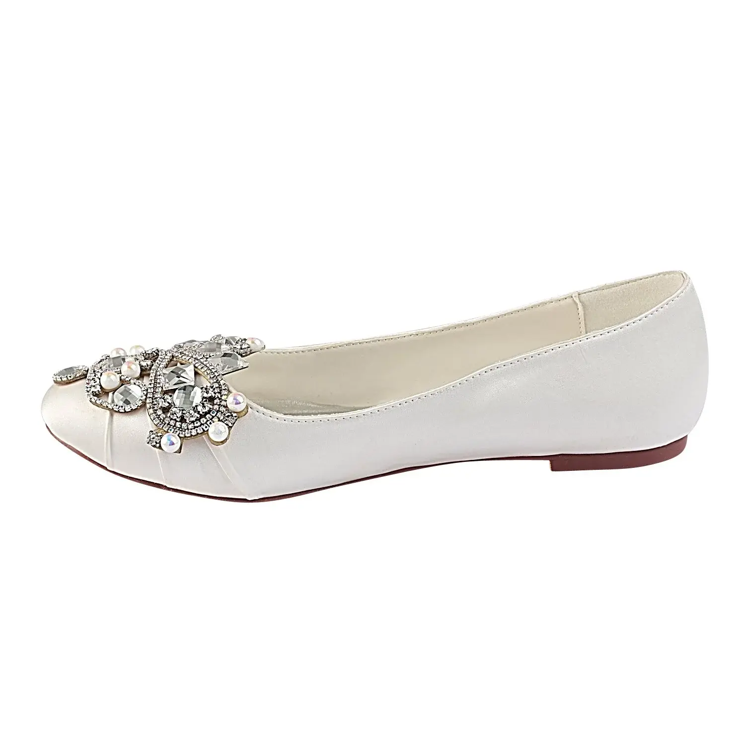 Ivory Flat Beading Wedding Shoes, Satin Wedding Party Shoes For Women L-930