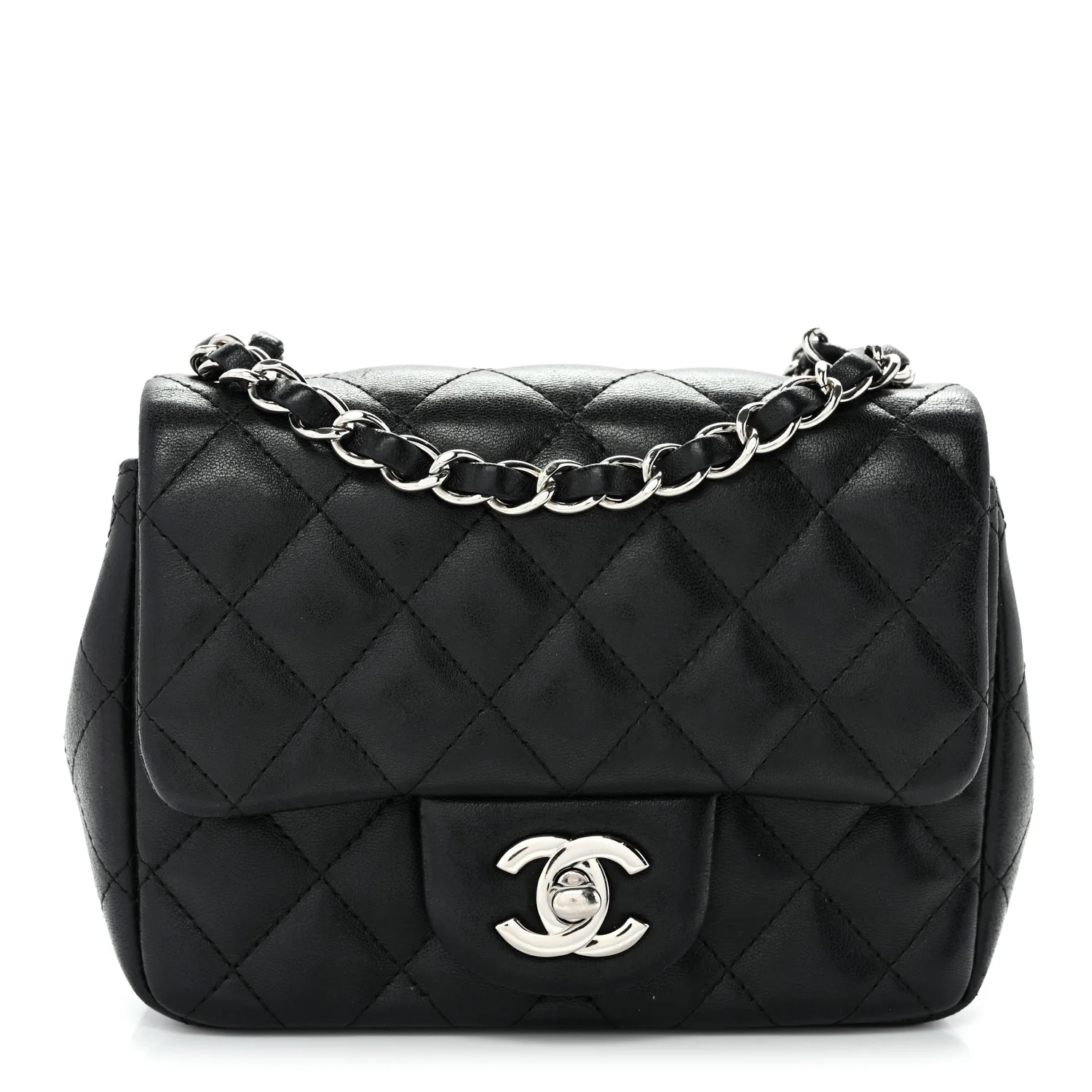 Lambskin Quilted Mini Square Flap Black