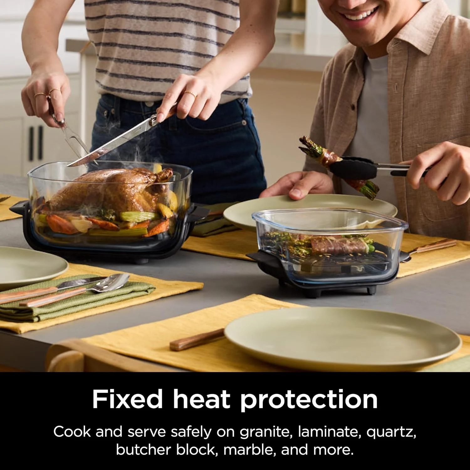 Ninja Crispi 5 - in - 1 Portable Glass Air Fryer Cooking System FN103BF, British Racing Green with Soft Gold Trim, 1500W, New