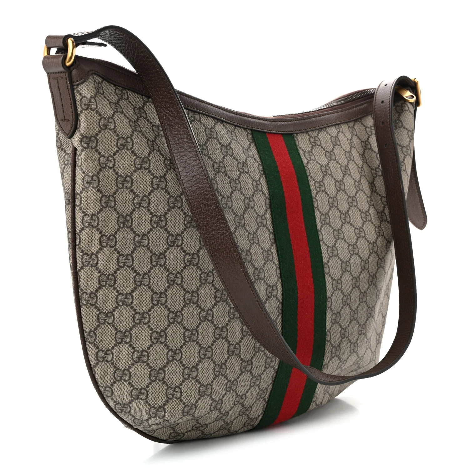 GG Supreme Monogram Web Ophidia Half Moon Hobo Brown