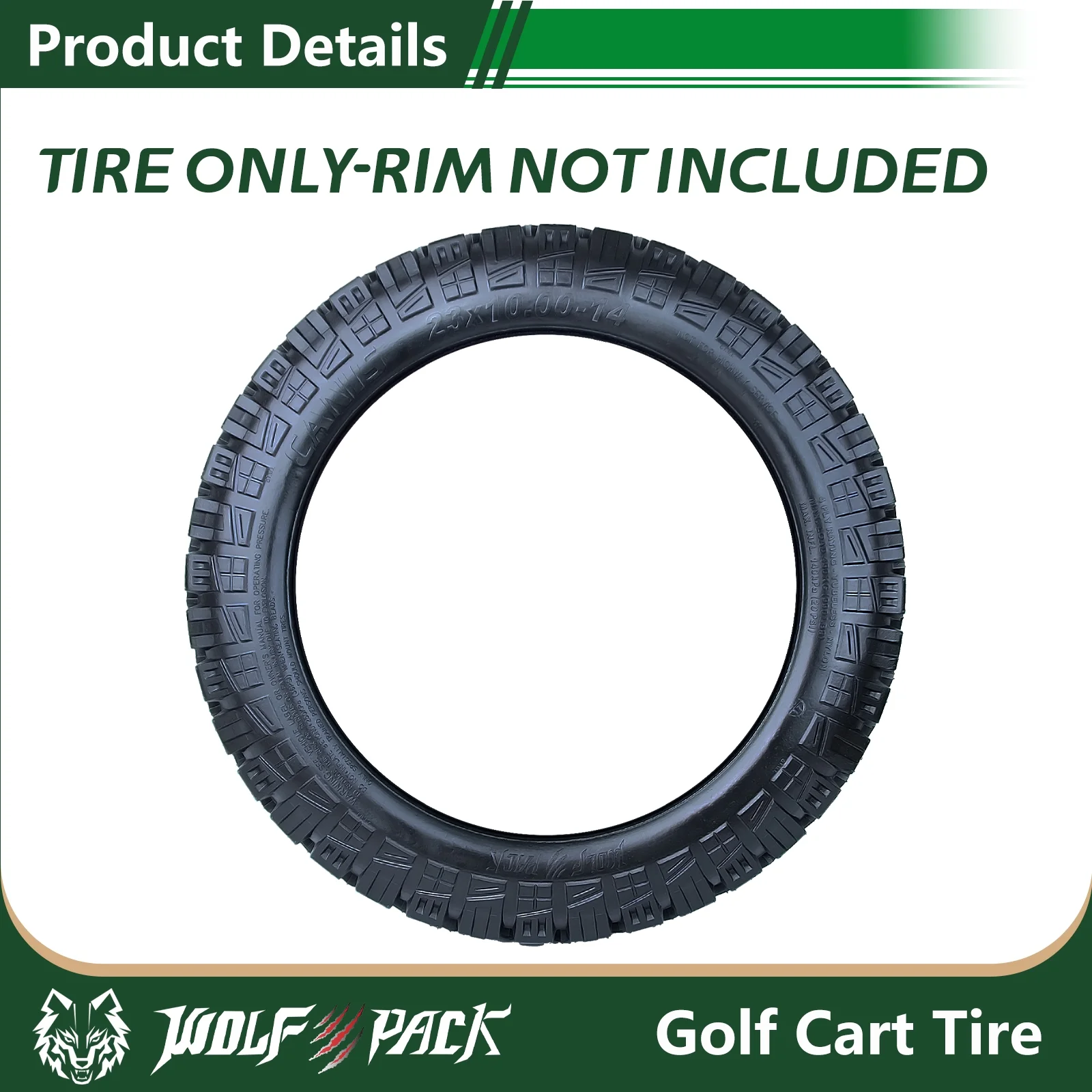 Set 4 WOLF PACK 23X10 - 14 Golf Cart Tires Non - Directional Tubeless Tire Multi - Terrain Tire with Superior Traction and Mud - Resistant Self - Cleaning Tread Design for Long - Lasting Performance