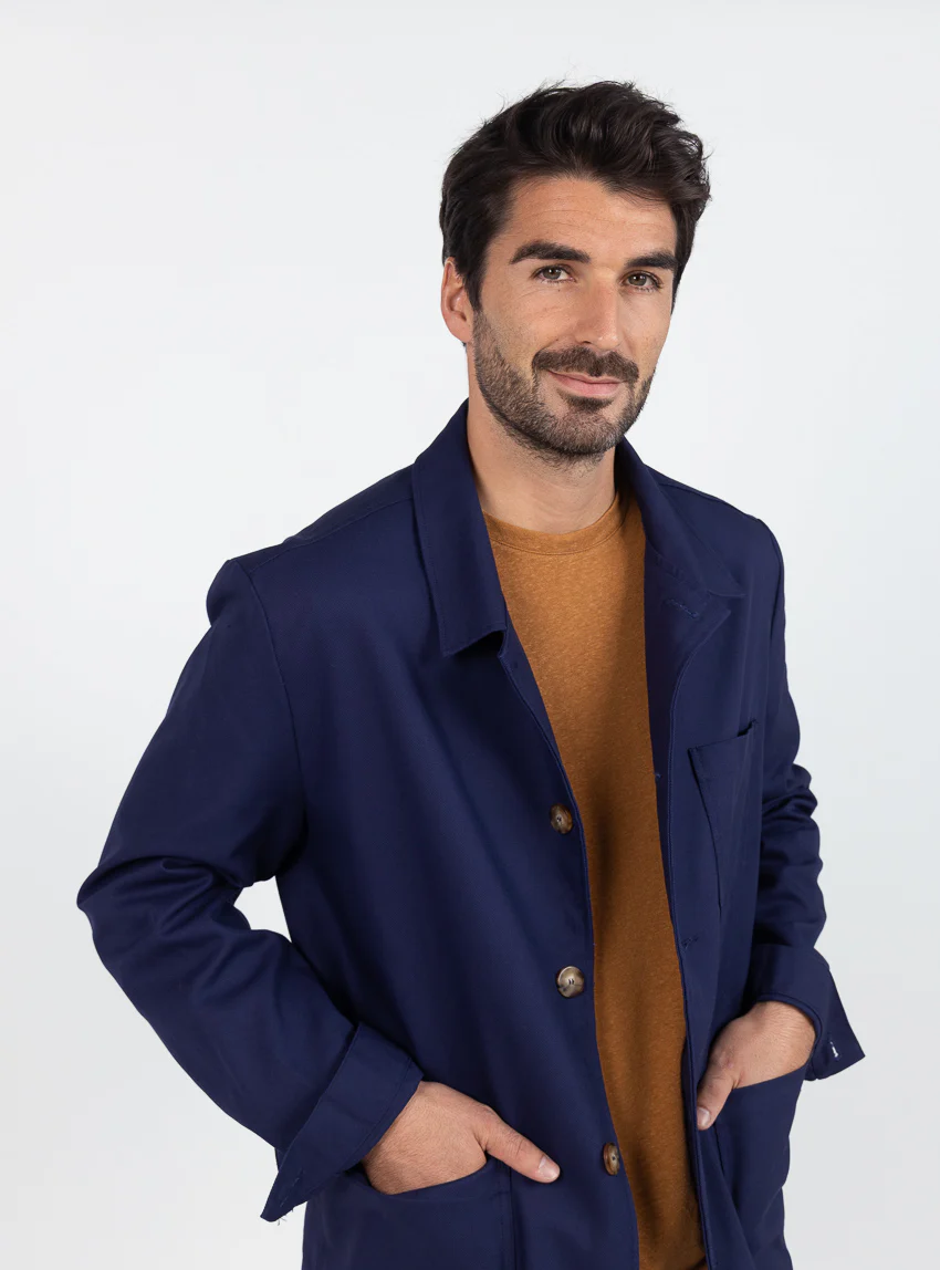 Veste homme droite en coton bleu marine