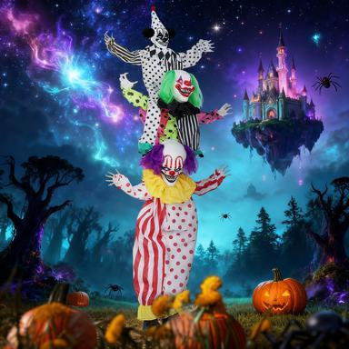 AECOJOY Halloween Animated Clown with Red Light Up Eyes, Sound Activated Scary Halloween Decorations