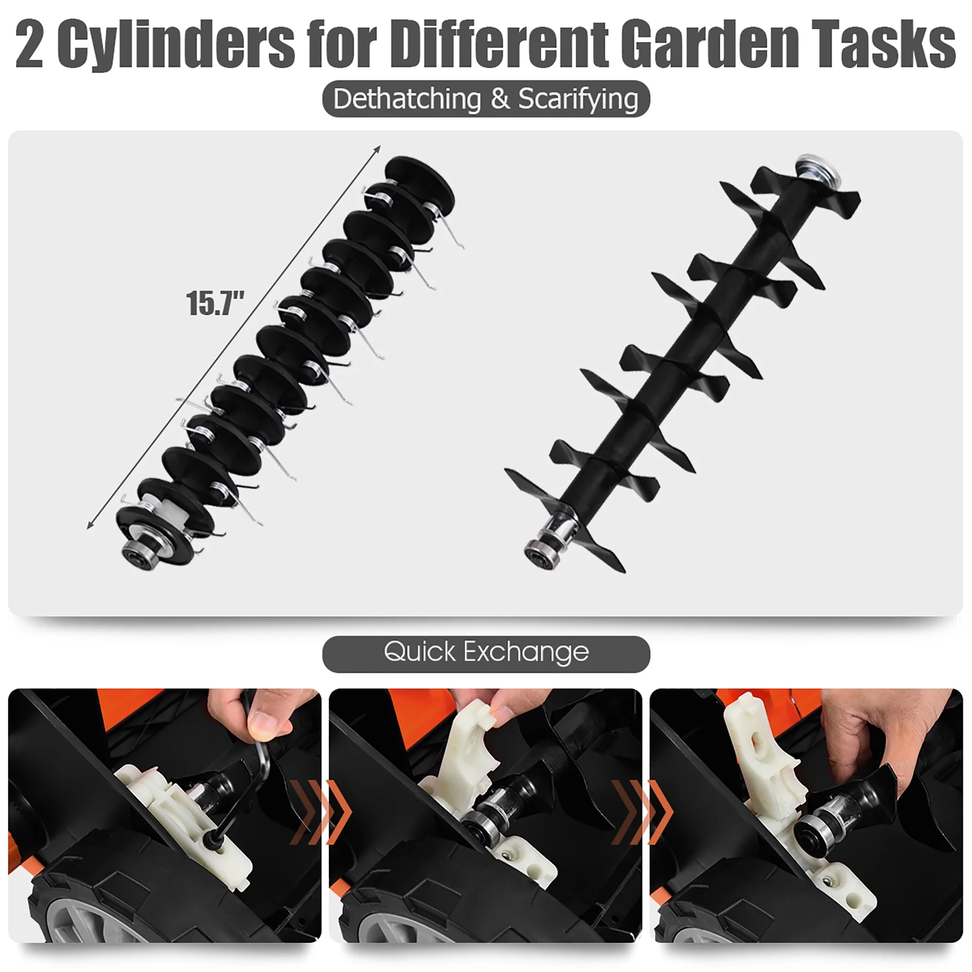 13Amp Corded Scarifier 15" Electric Lawn Dethatcher w/50L Collection Bag Orange(Orange) - Image 5