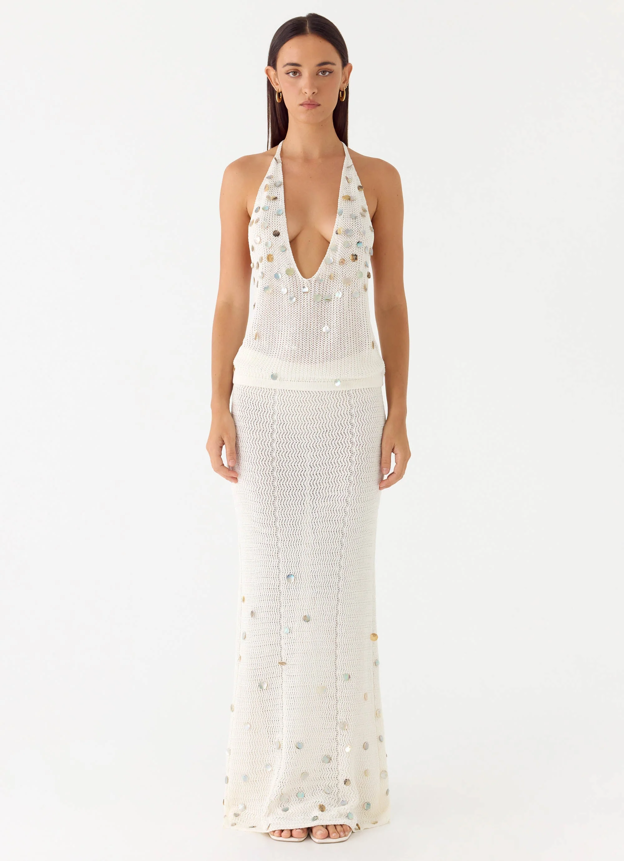 Adelaida Beaded Crochet Maxi Skirt - Ivory