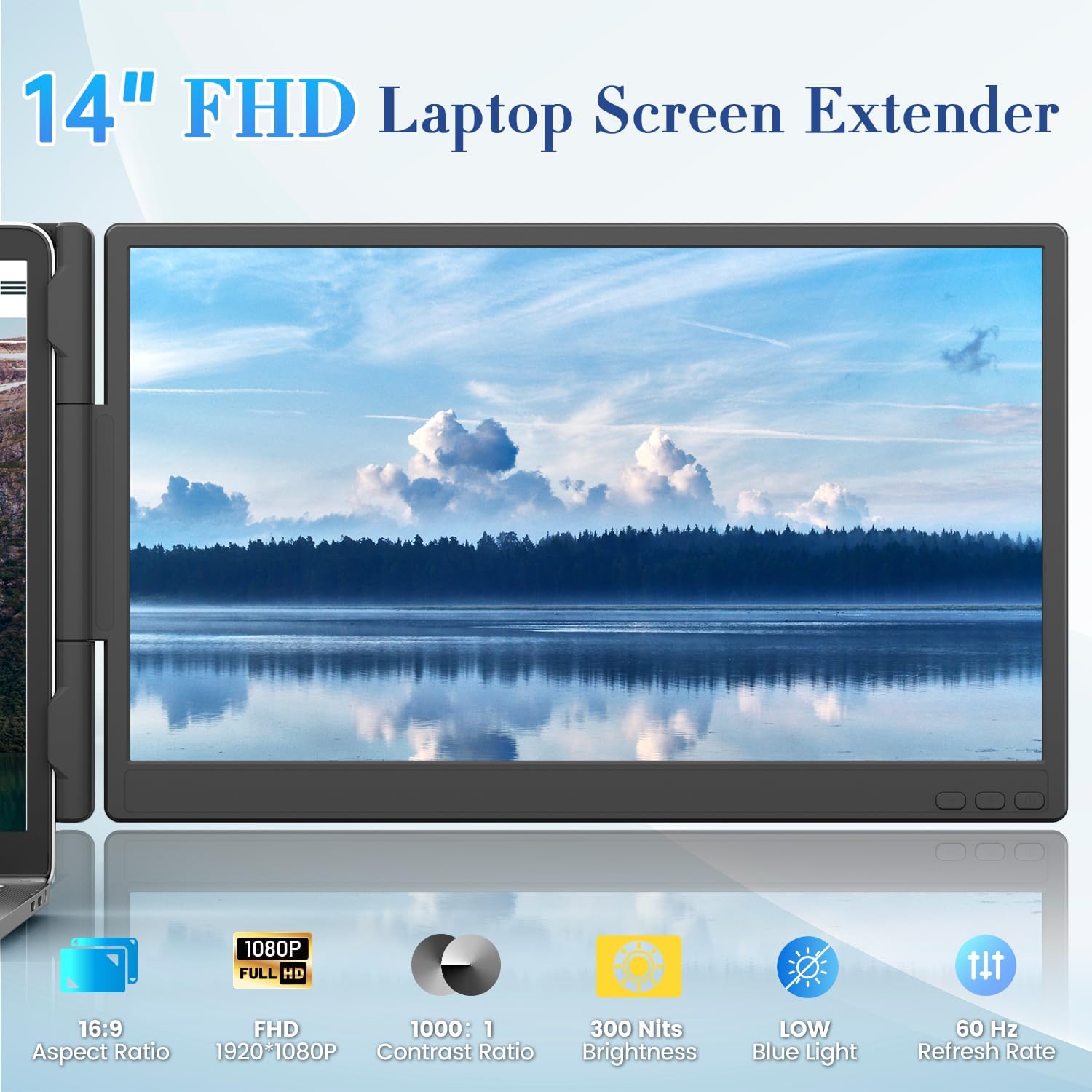 Teamgee 14 Inch Laptop Screen Extender  1080P FHD Laptop Monitor Extender  Portable Monitor for Laptops 13-17.3