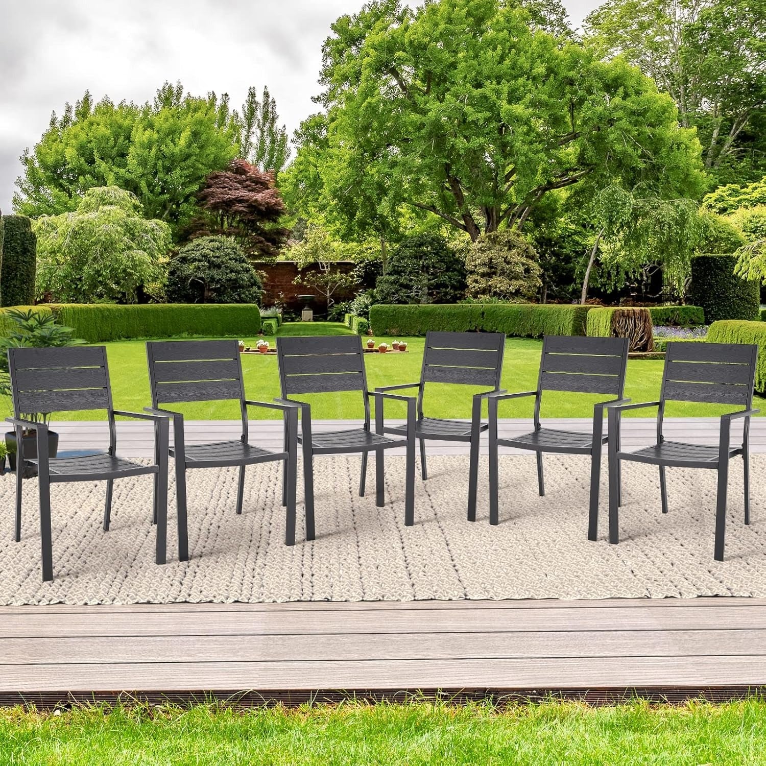 AECOJOY 6 Pieces Outdoor Dining Chairs, Aluminum Frame Stackable Patio Chair
