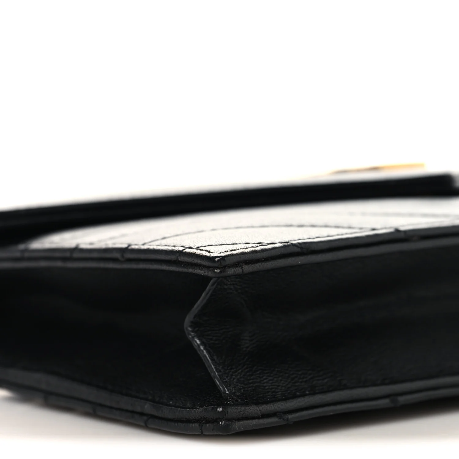 Calfskin Matelasse Chevron Monogram Envelope Chain Wallet Black