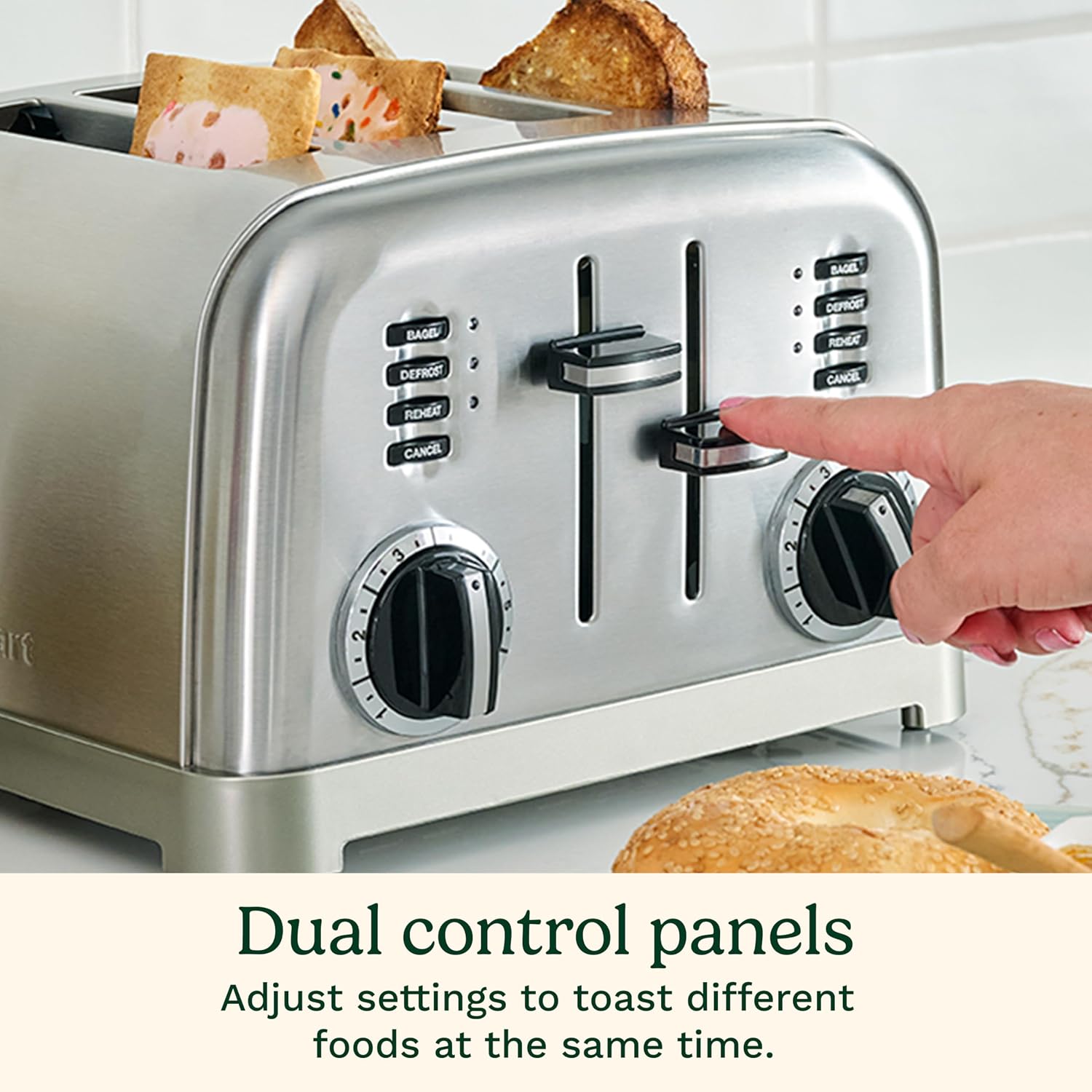 Cuisinart Toaster, Extra-Wide Slots, Stainless Steel, 4-Slice| Bagel, pastry & bread toaster with defrost/reheat functions, 6-setting browning dials & a slide-out crumb tray, CPT-180P1