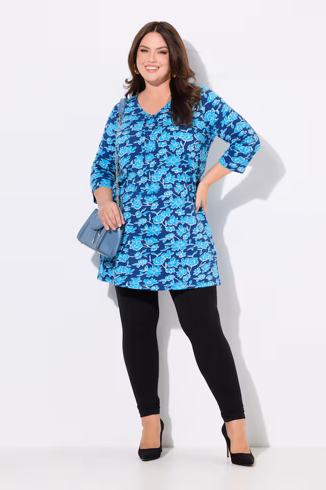 Floral Pintuck Knit 3/4 Sleeve Tunic
