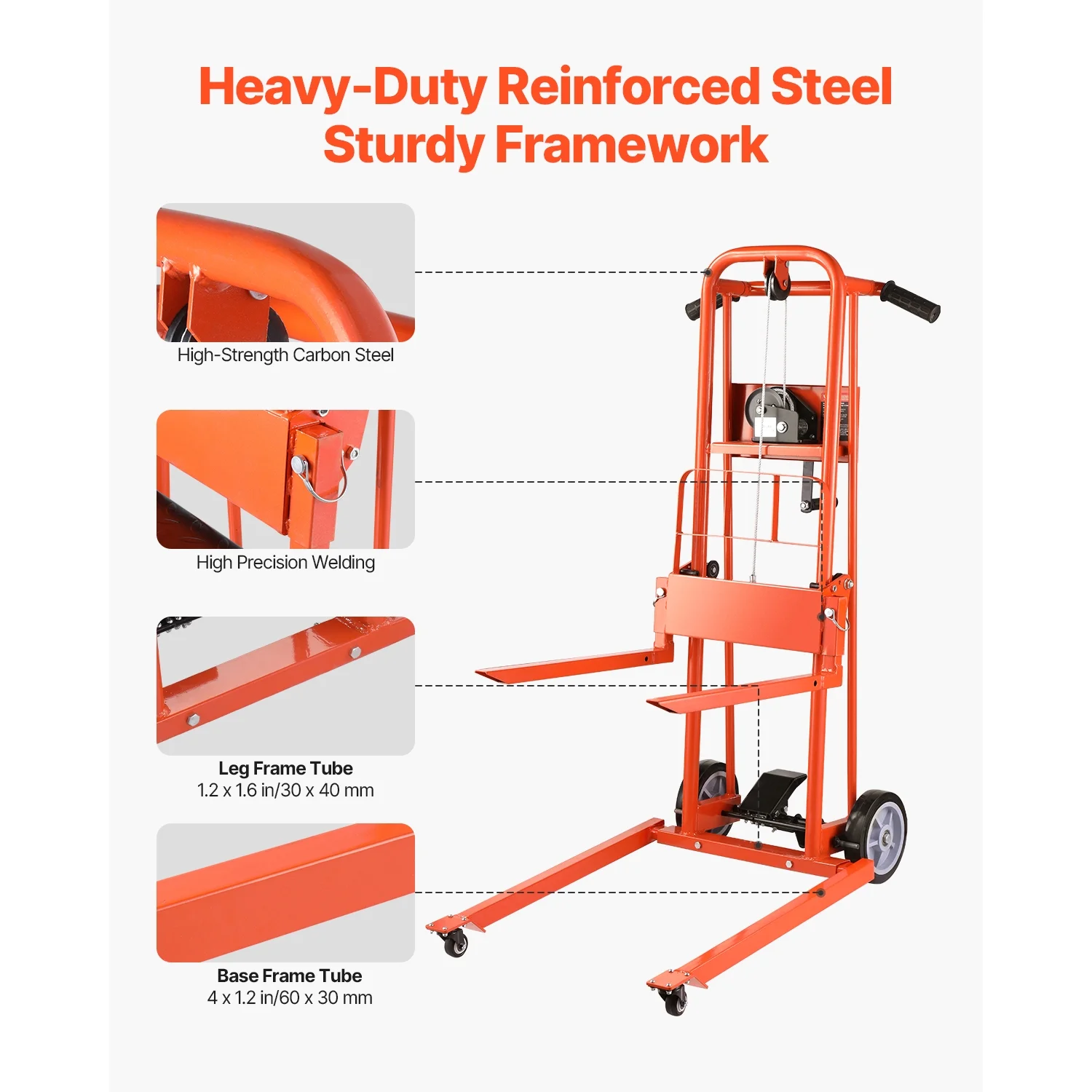 KFFKFF Manual Lift Stacker, Pallet Dolly with 330 lb Load Limit, Maximum Elevation of 42.9in, Winch Stacker, Versatile Pallet Truck Stacker Equipped with Rotating Wheels and Lifting Plate