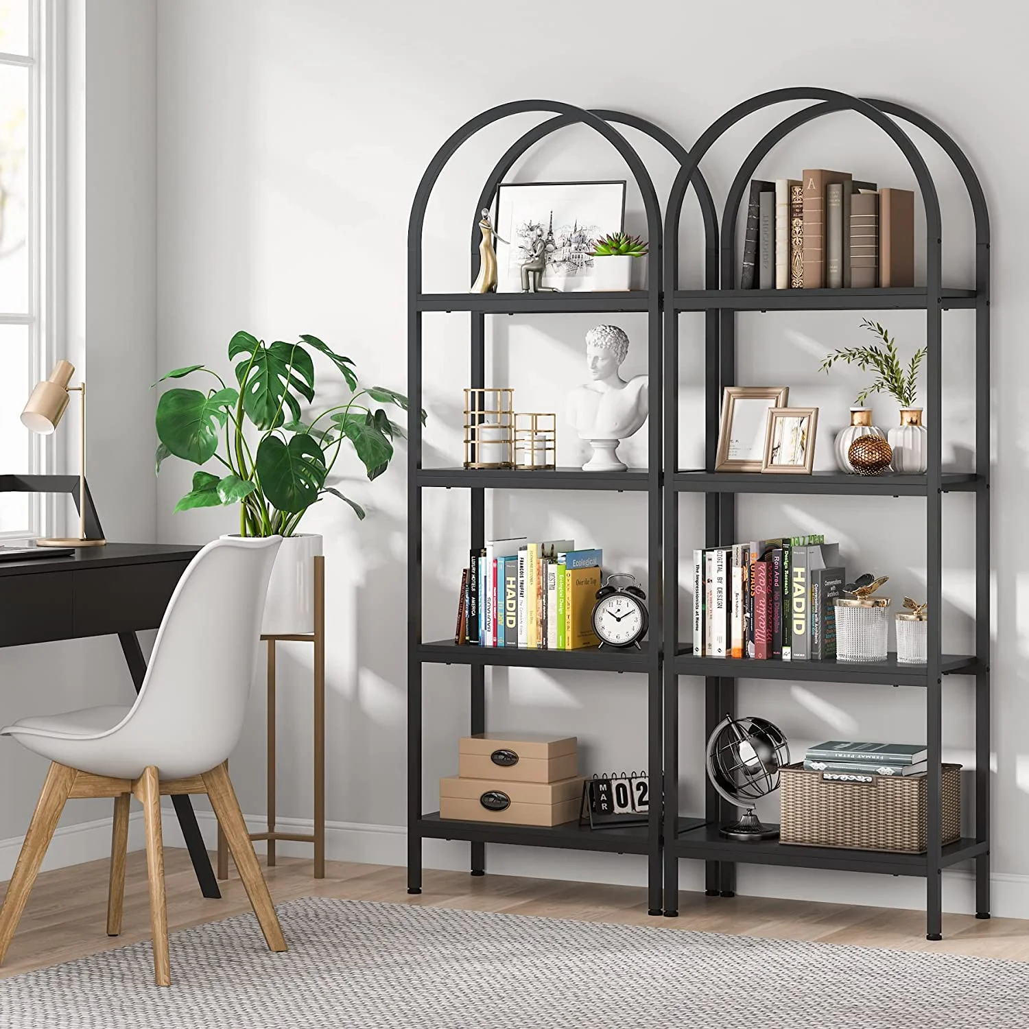 70.8" Industrial 4-Tier Bookshelf: Wood and Metal Display Rack (Black, 2PCS)(4-Tier Black) - Image 4
