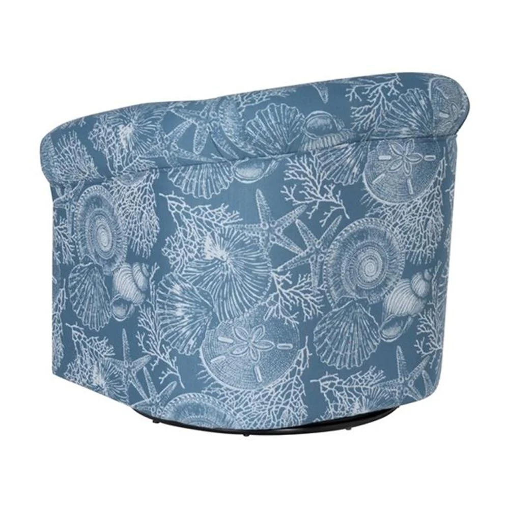 Rhea Fully Upholstered Coastal Swivel Club Chair in Blue Seashell Pattern(Denim Coastal Blue) - Image 5