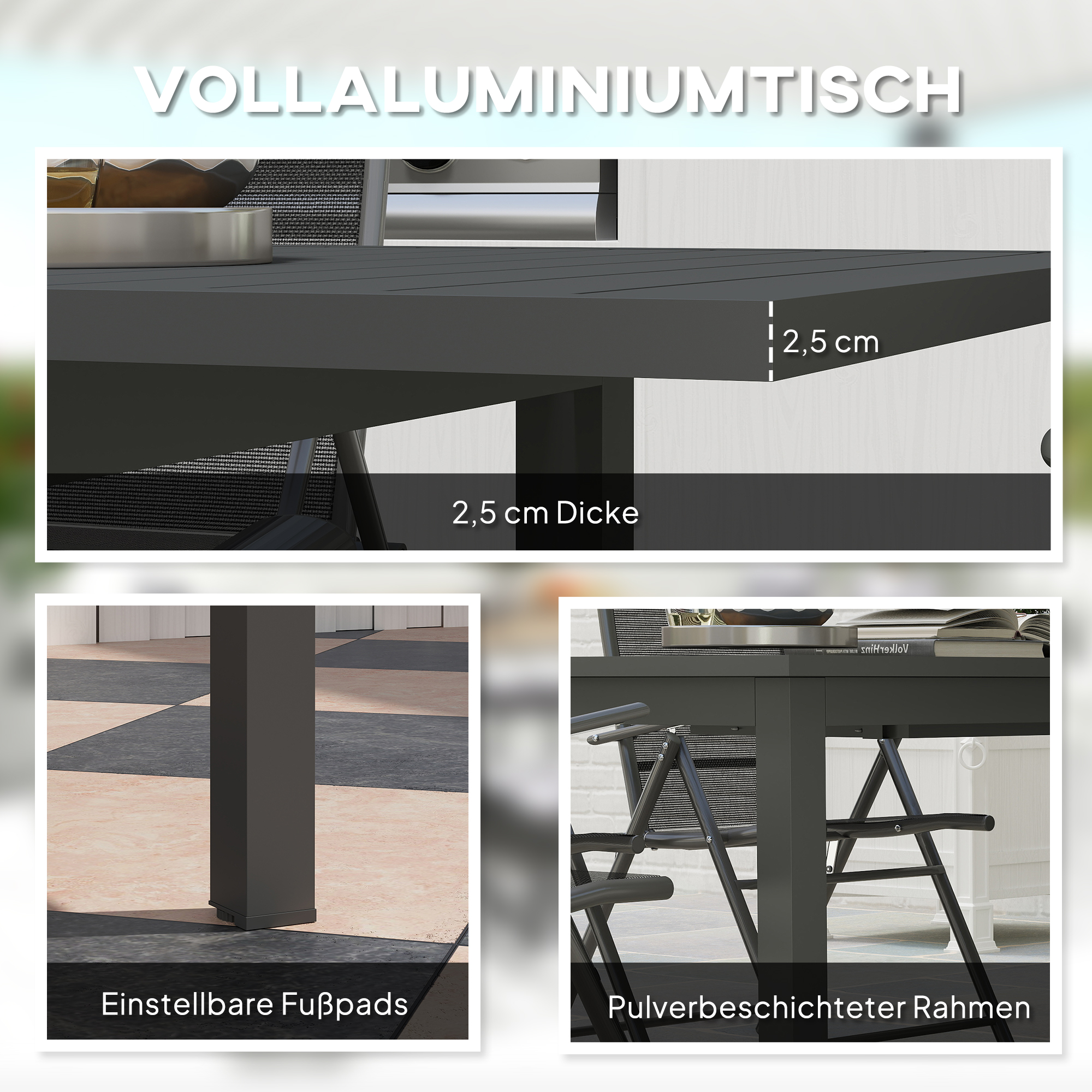 Outsunny Uitschuifbare Tuintafel Aluminium 160/220x90 cm Weerbestendig, Antislip Buffettafel Grijs