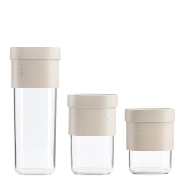Flip Storage sett oppbevaringsbokser 3 deler + innsats beige